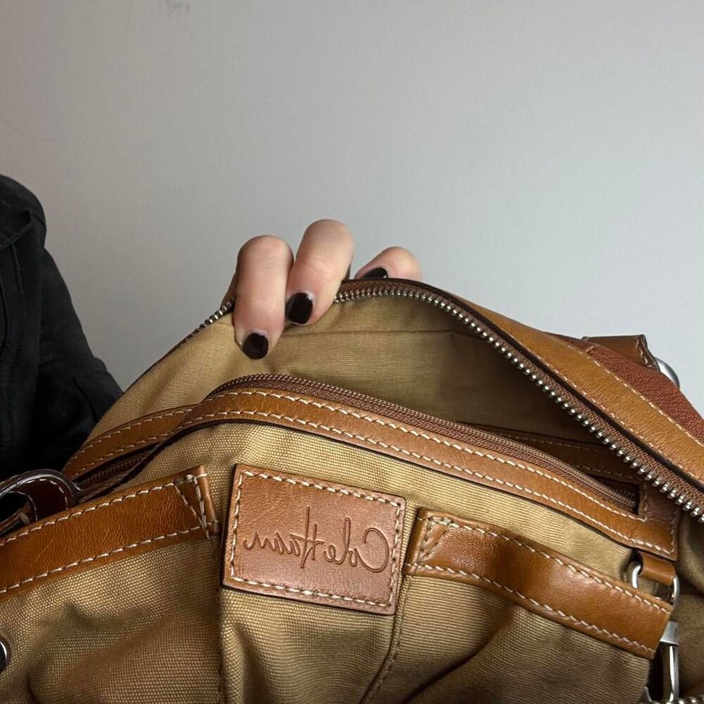Cole Haan vintage y2k brown caramel leather studded satchel handbag with silver - Picture 7 of 7
